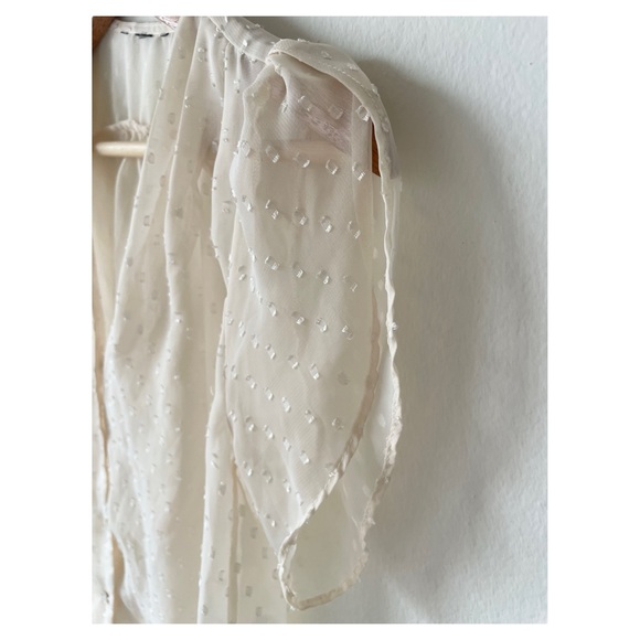 Sheer Blouse, Button Up, Puff Short Sleeve - Picture 6 of 7